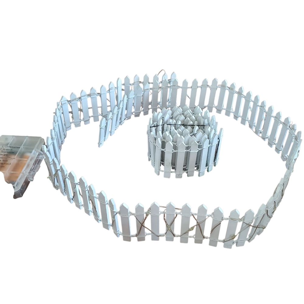 Miniature Dollhouse Fairy Garden 2"x35" White Picket Fence‎ - (1 Has Lights)